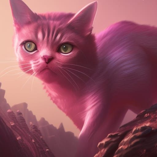 Fantastical Pink Cat in Detailed Digital Painting