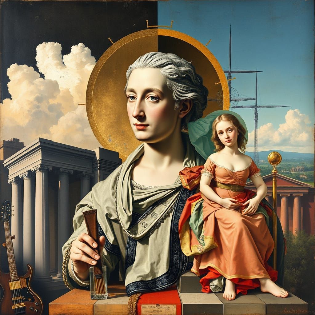 Fusion of Elegance and Chaos in Mixed Media Art