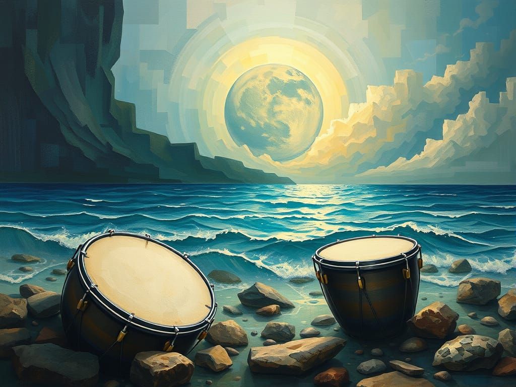 Surreal Geometric Drums on a Sea of Stone
