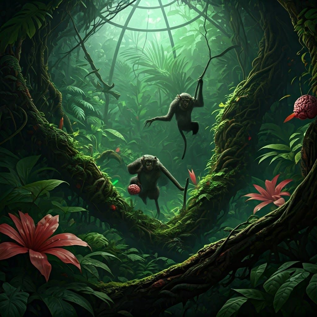 Demonic Monkeys Feast in Jungle Terrarium