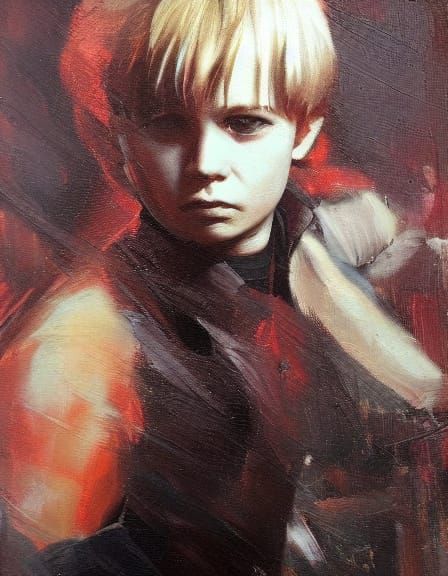 Grunge Oil Painting of Intense Child with Voltage Eyes