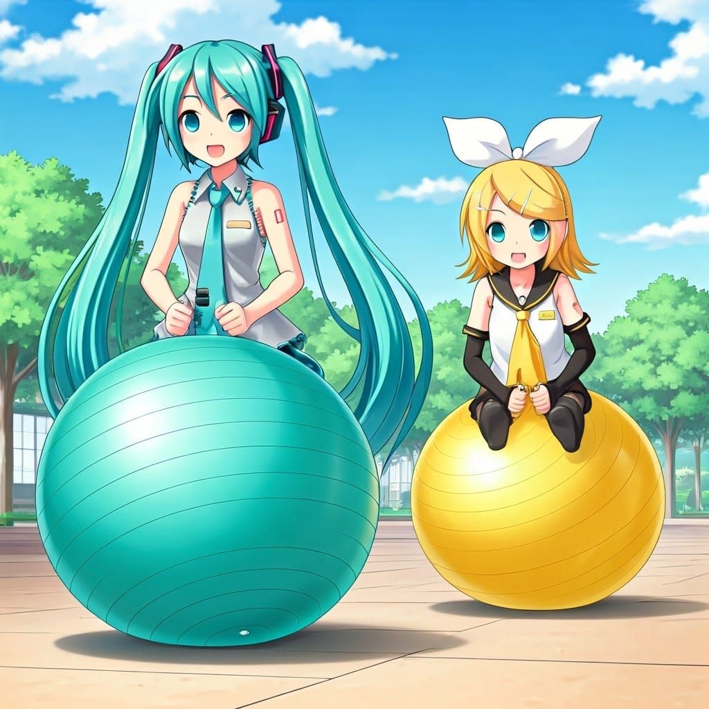 Vocaloid Idols Bounce on Colorful Exercise Balls in a Whimsi...