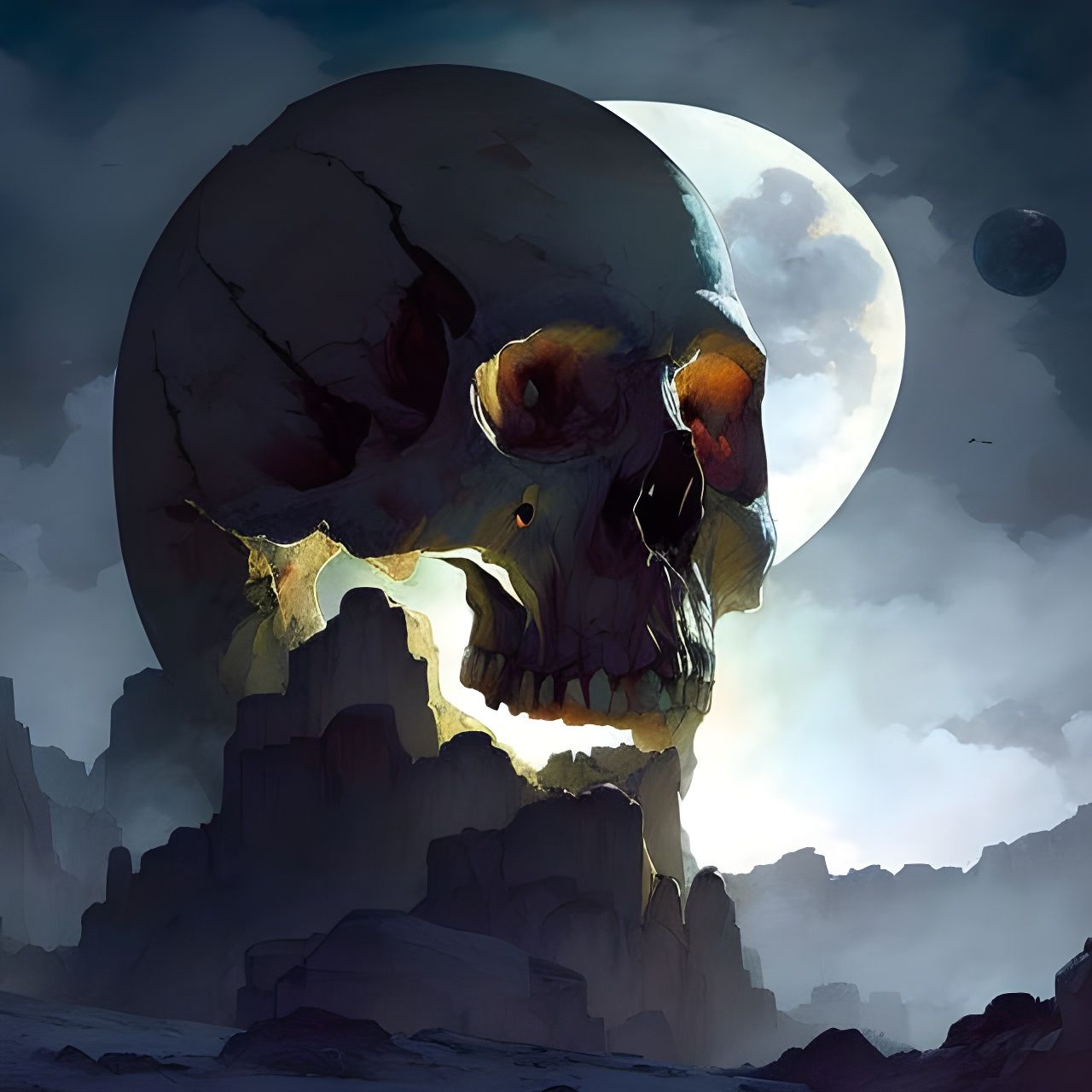 Skull Rock with Luminous Moon: A Digital Masterpiece