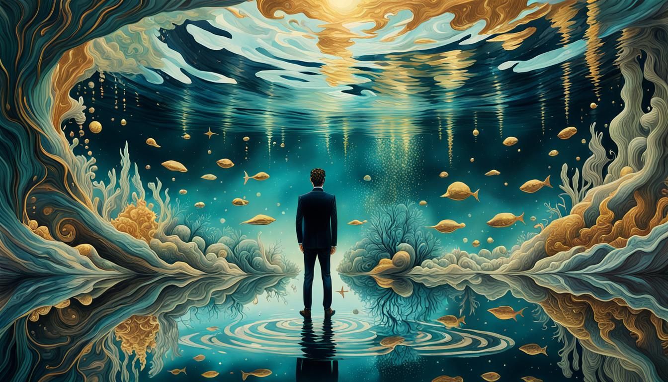 Magical Reflection: Gouache Diptych with Gold Gilding