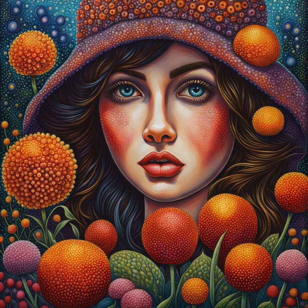 Surreal Pointillist Zentangle Landscape in Mixed Media