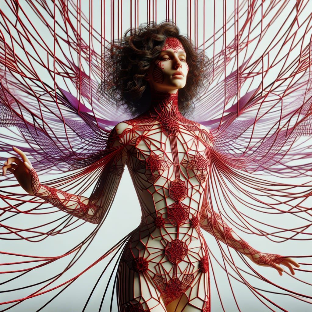 Woman in Shibari Harness: Dark Fantasy Art Nouveau