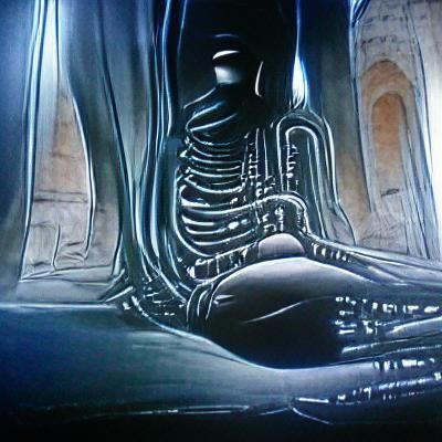 Minimalist Film Noir Scene Inspired by Moebius and Giger