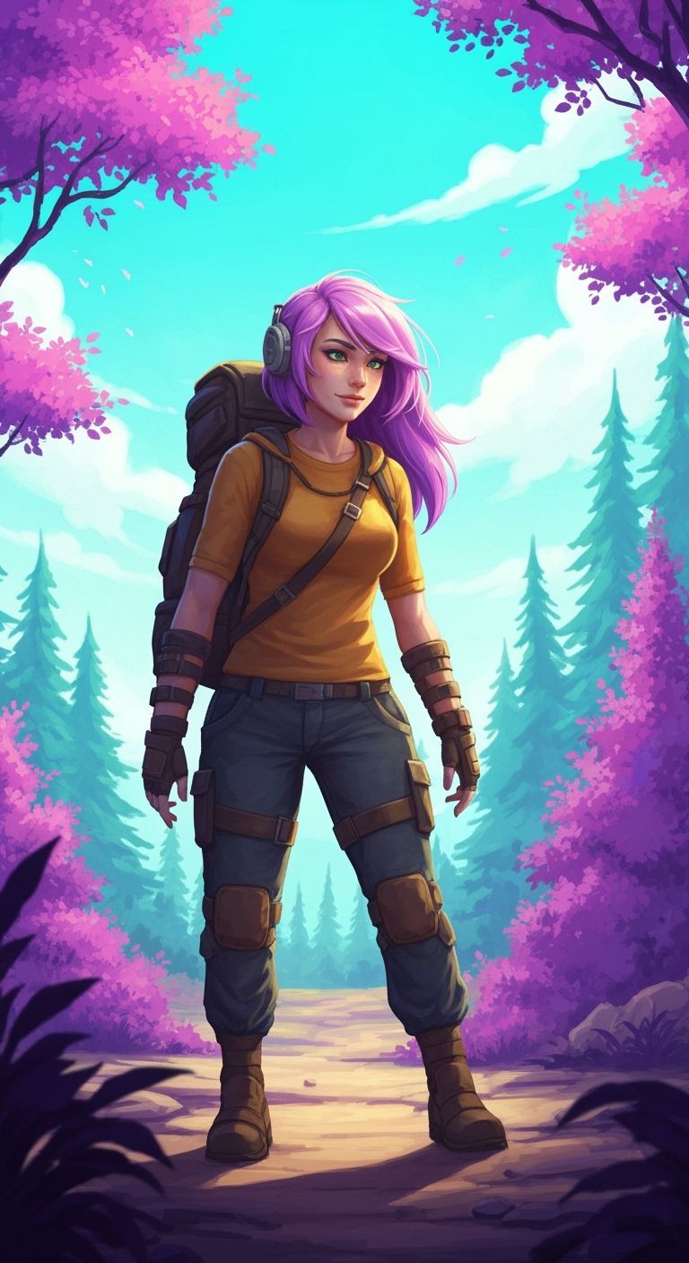 Tank Lady Hikes a Purple Forest as Impasto Painting