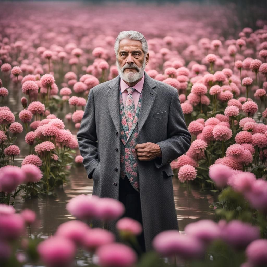 Middle-Aged Man in Floral Coat Fashion Photo