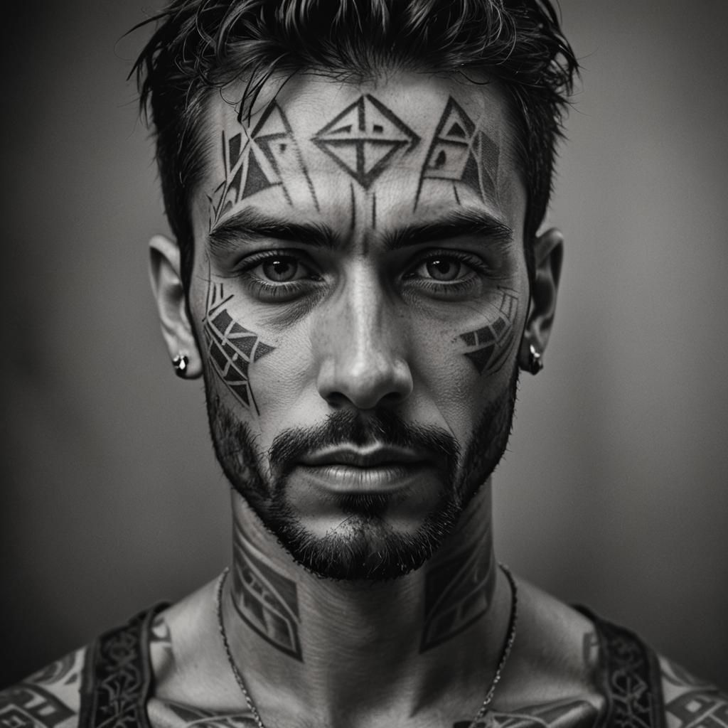 Geometric Tattoo of a Heyoka Empath Portrait