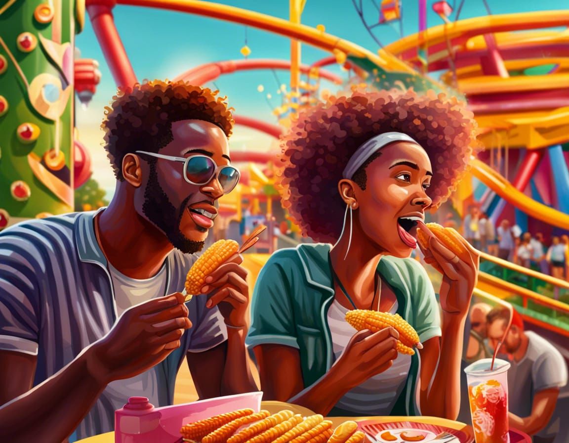 Amusement Park Corn Dogs in Detailed Gouache Art