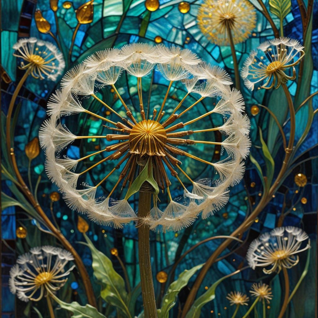 Dandelion Seeds in Art Nouveau Stained Glass