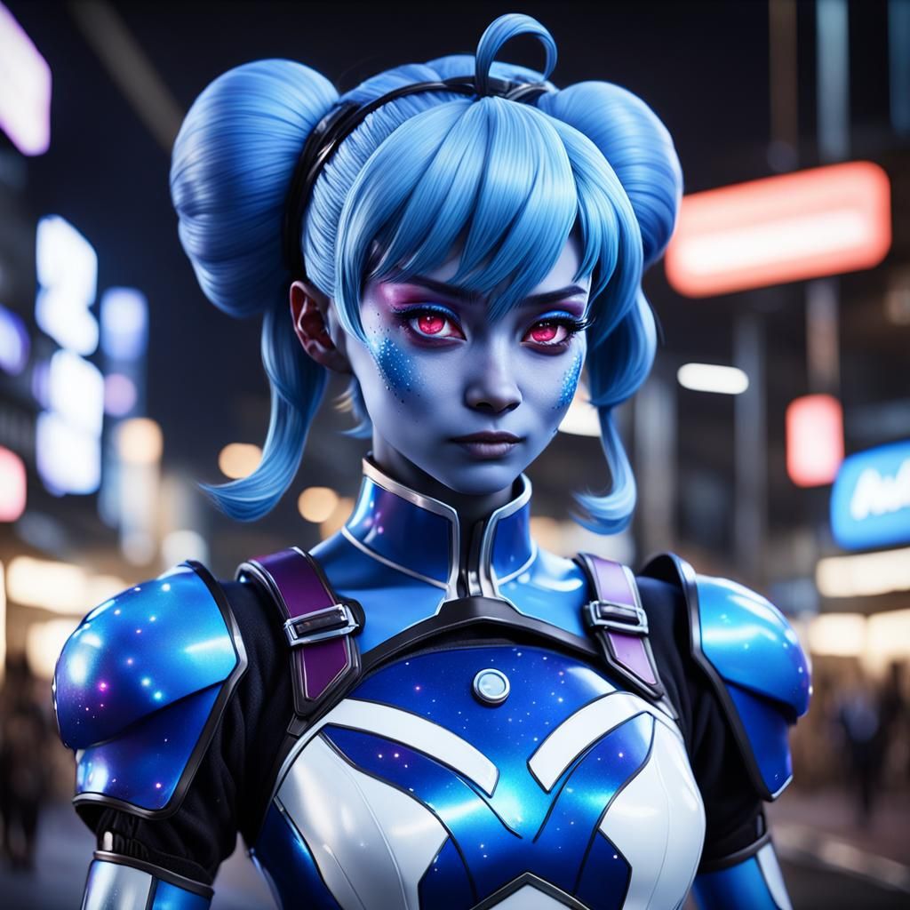 Anime Asari Milkmaid Hybrid in Dark Fantasy Style