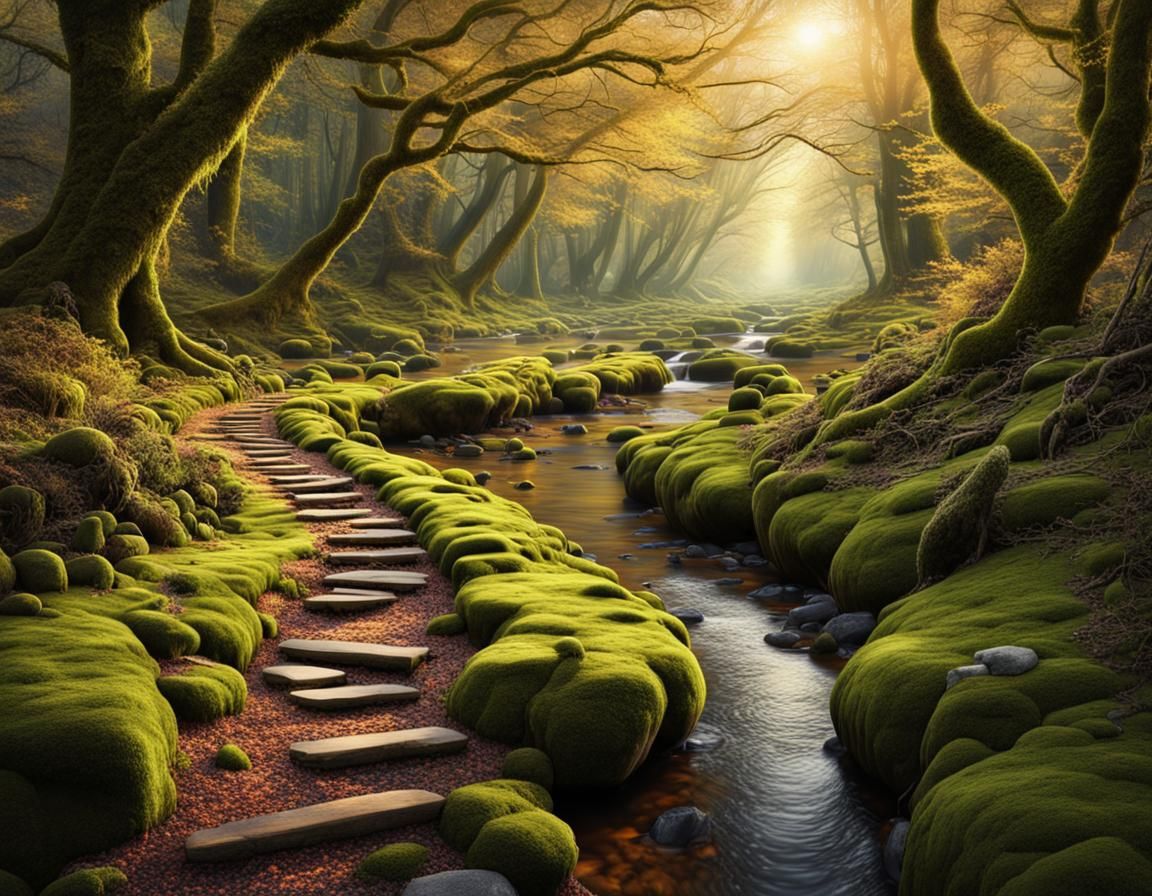 Mossy Forest Path: A Cinematic Digital Painting