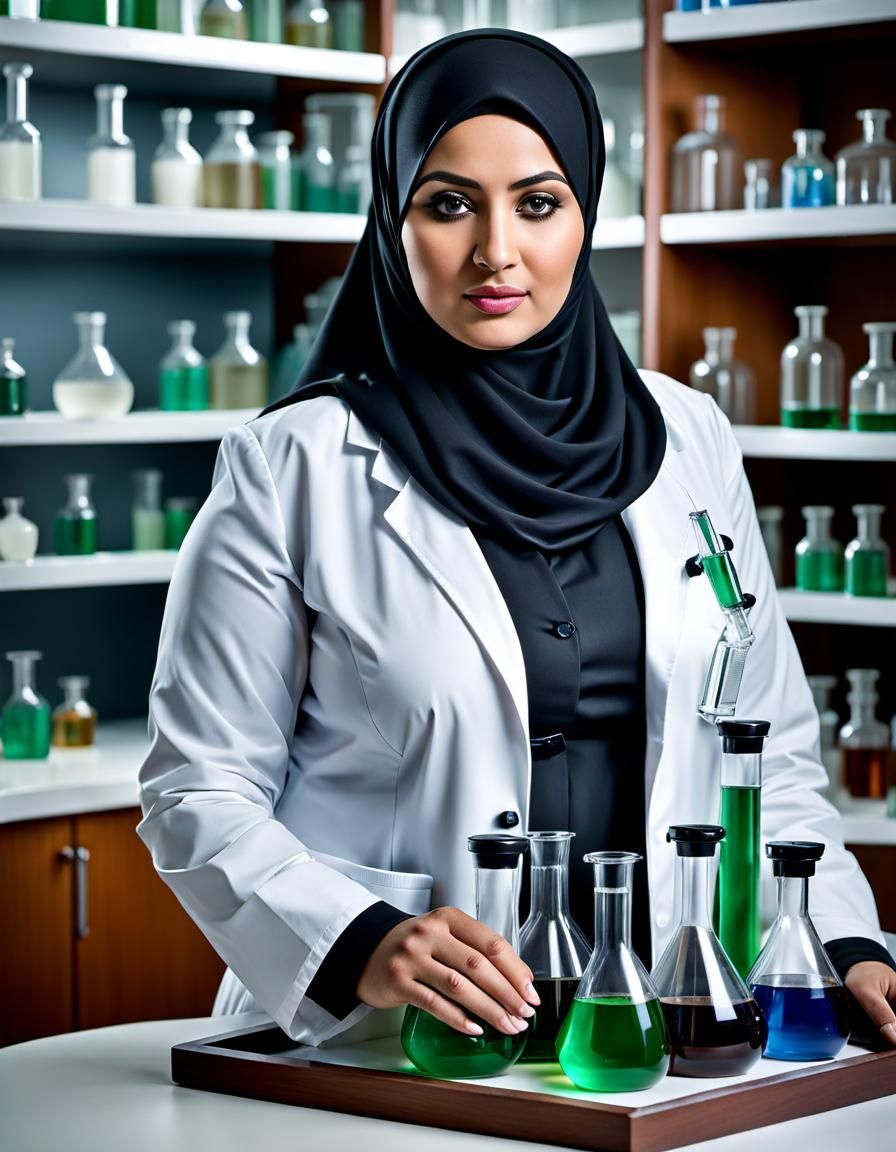 Middle Eastern Woman Microbiologist Portrait in Hijab