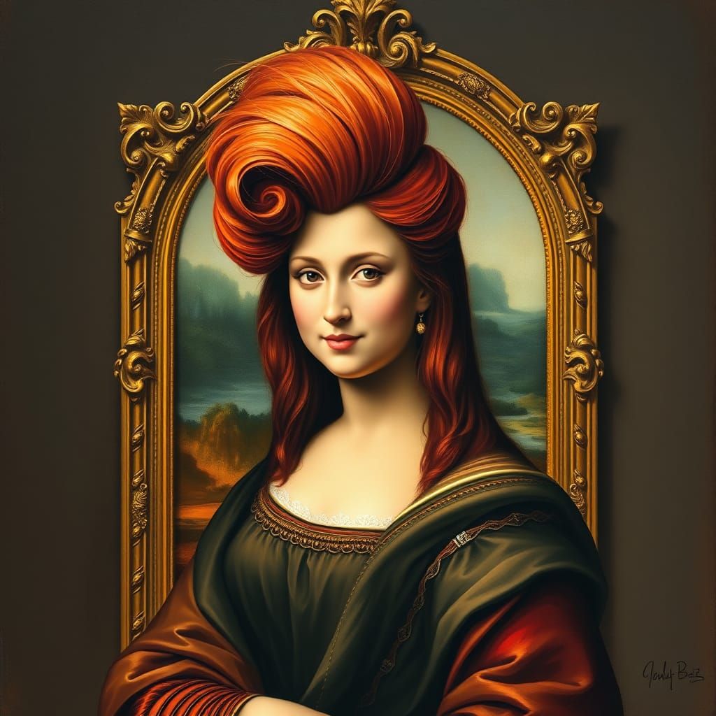 Mona Lisa with 80s Hair in Pop Art Style
