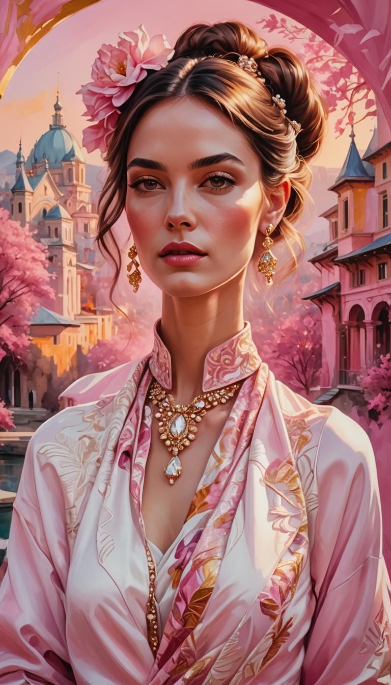 Elegant Woman in Pink and White Fashion Illustration