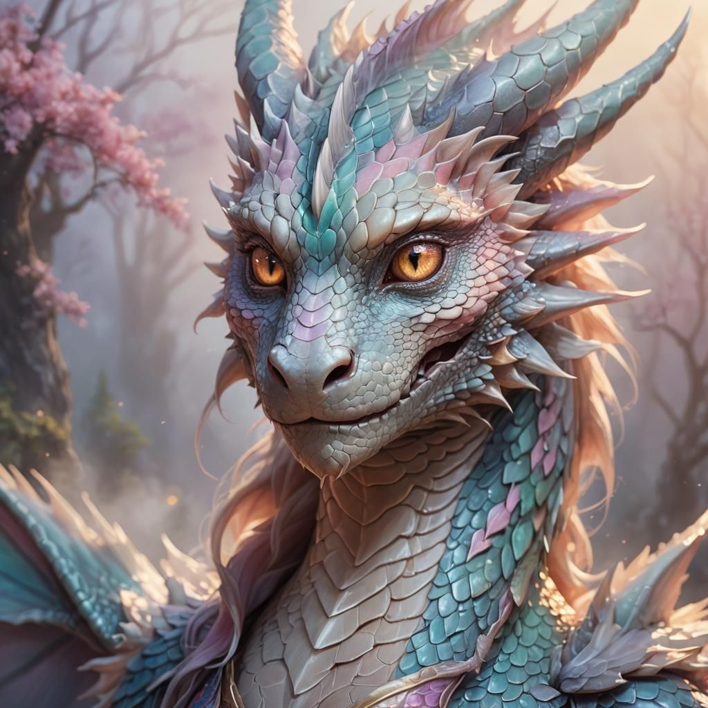 Wholesome Female Dragon Portrait in Pastel Colors