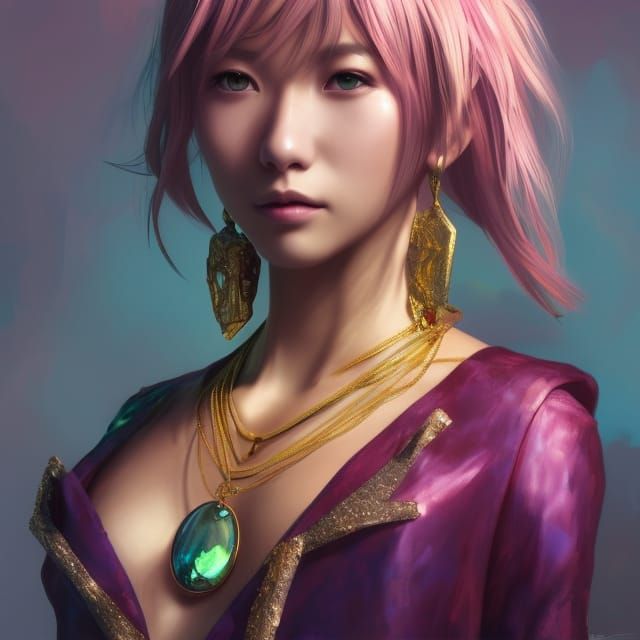 Yuna Final Fantasy Portrait with Alexandrite Pendant