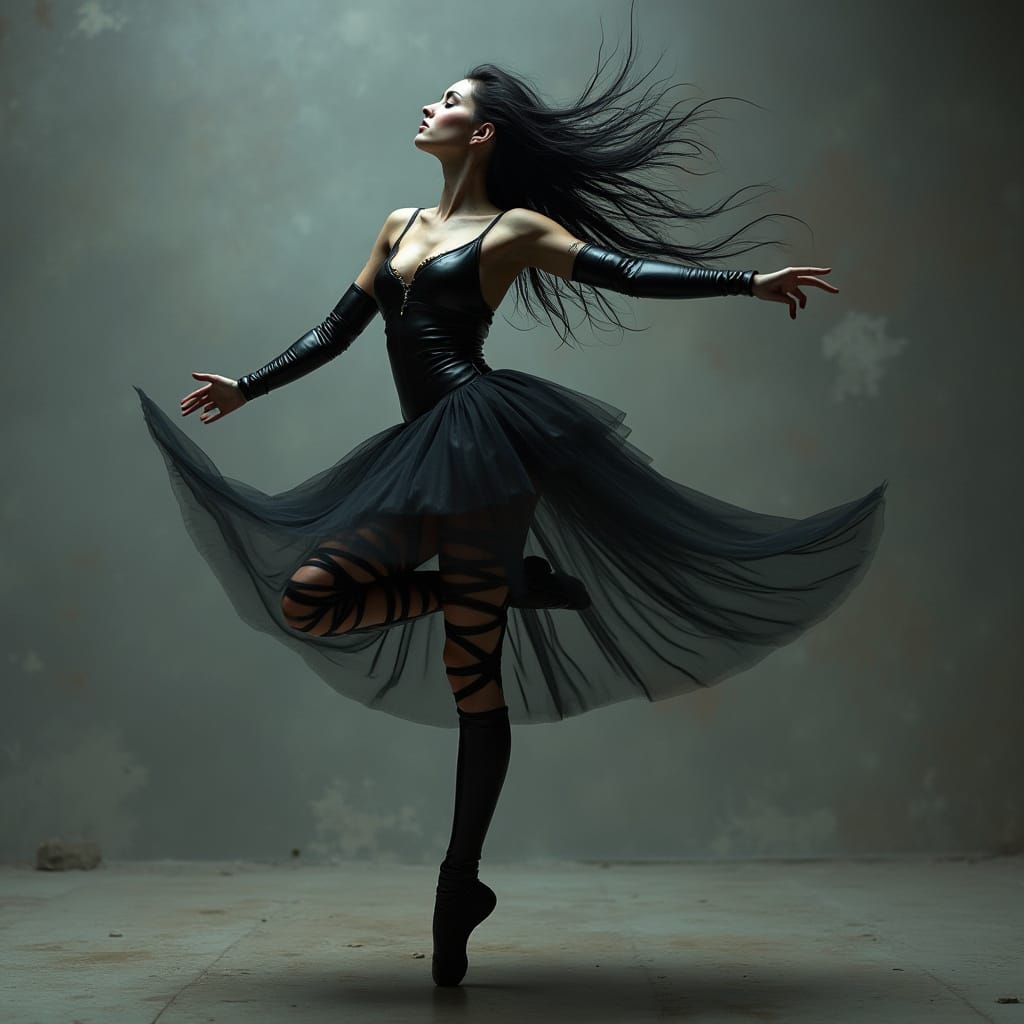 Futuristic Punk Ballerina in Dramatic Dance Pose