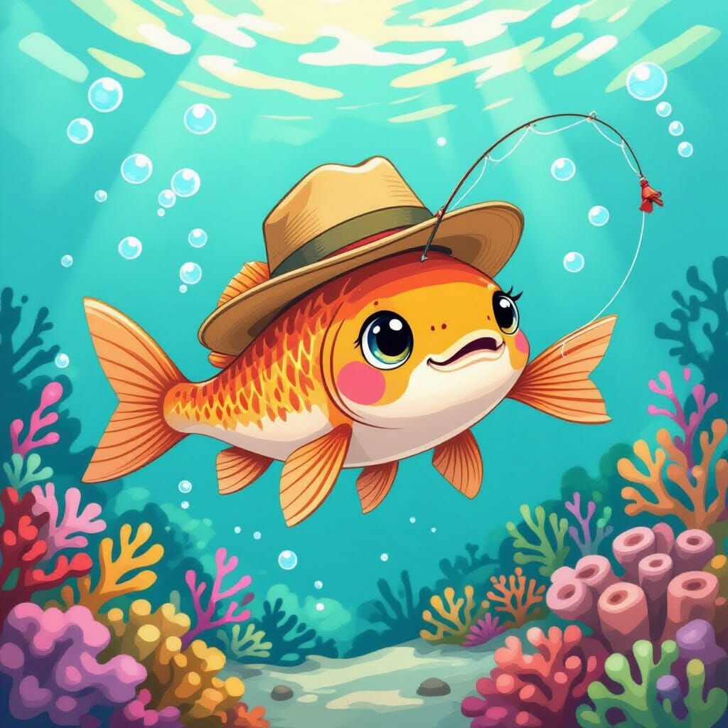 Salmon in Coral Reef as Pastel Illustration