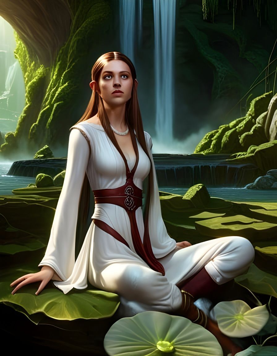 Elven Princess in Lotus Pose, Victorian Style