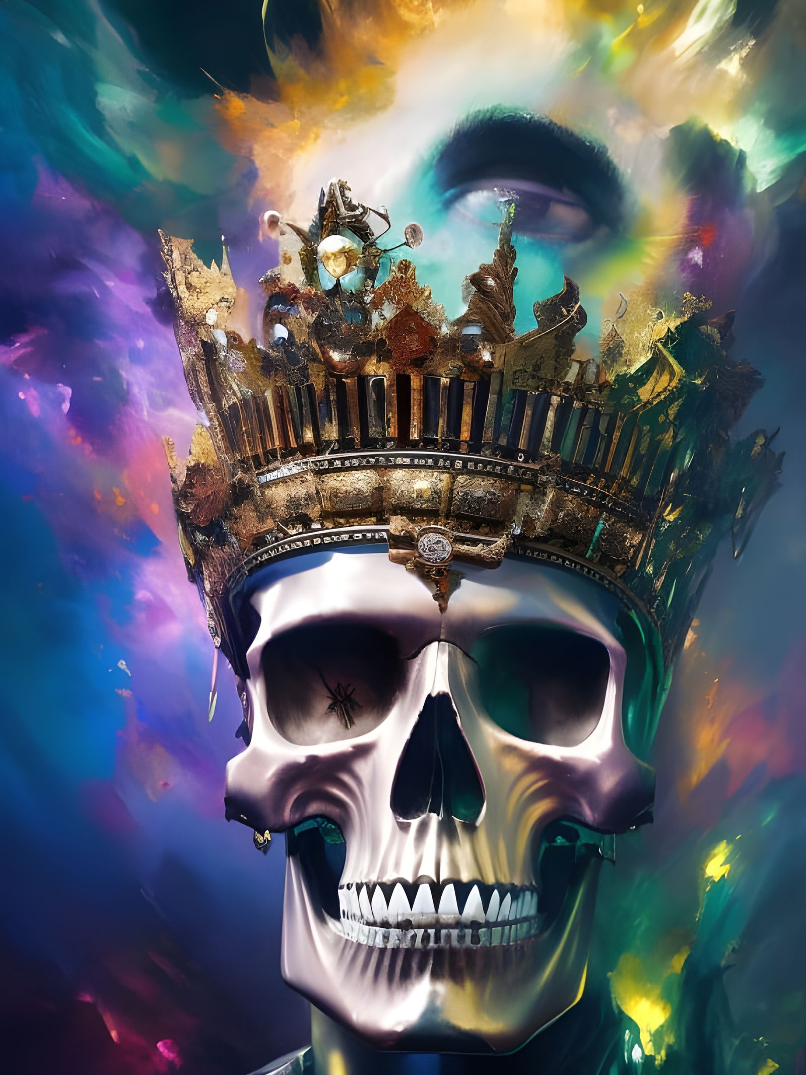 Crowned Skull Portrait in Hyperdetailed Splash Art Style