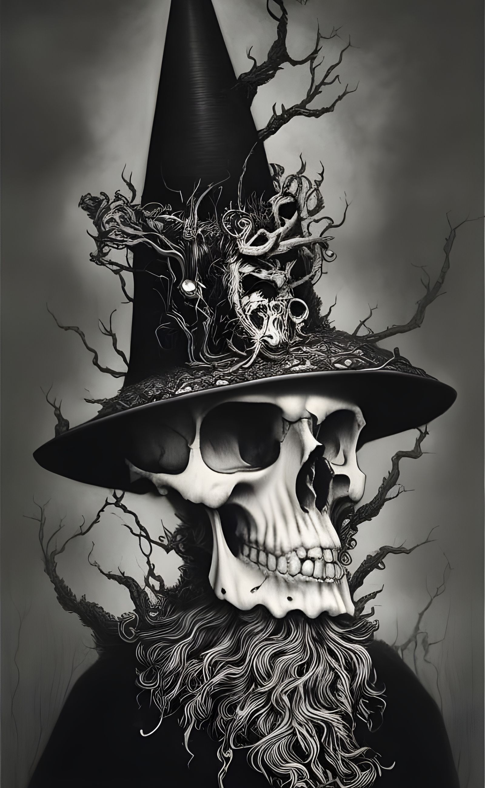 Wizard Skull in Black and White Horror Manga Style
