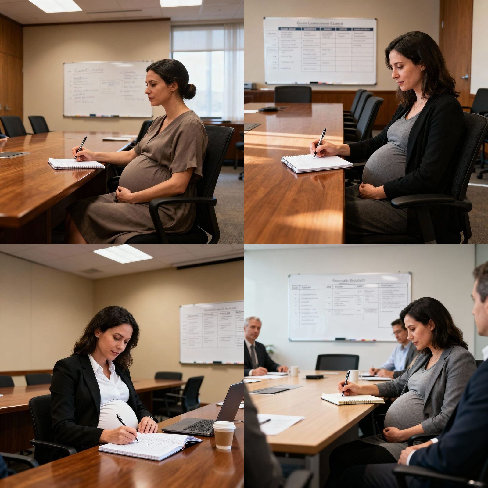 A secretary, three months pregnant, just starting to show, t...