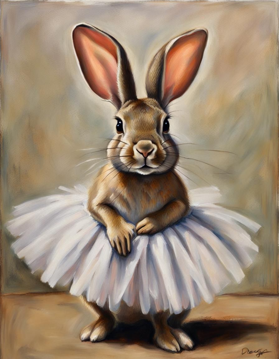Cottontail Rabbit Pirouetting as Impressionistic Painting
