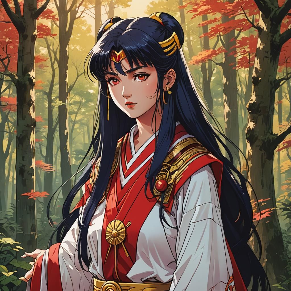 Sailor Mars as Shinto Priestess in Manga Art