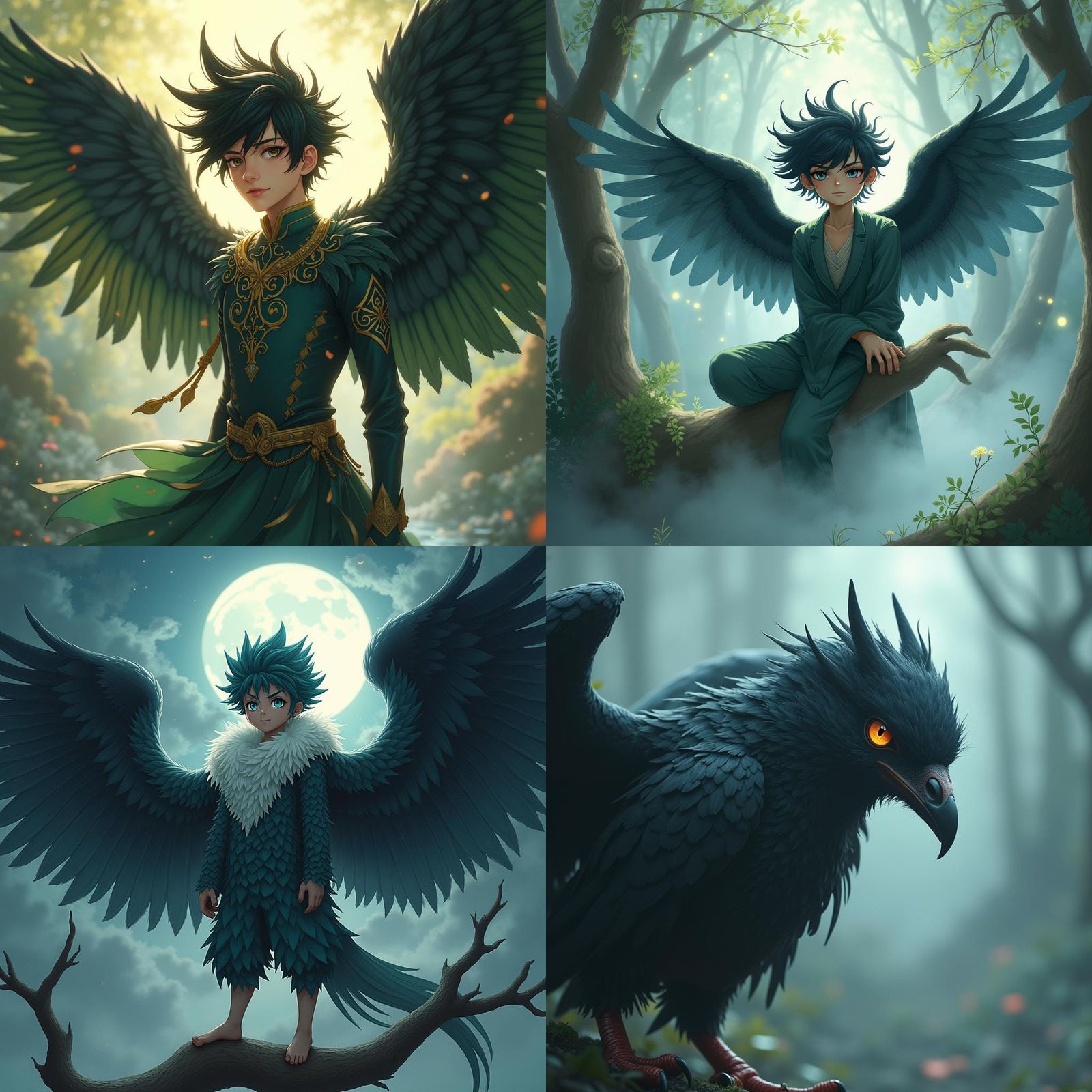 Avian Izuku Midoriya with Black Wings