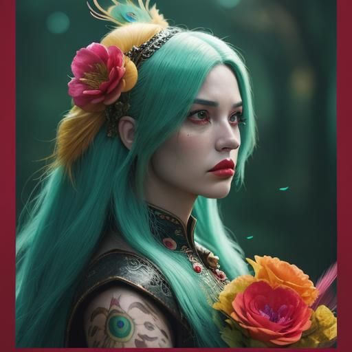 Dragon Peacock Woman with Colorful Feathers