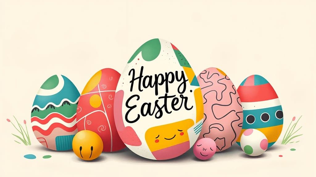 Vibrant Easter Egg Collection in Whimsical Artistic Style