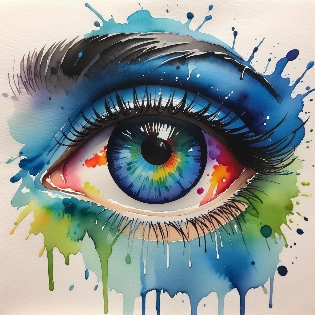 Beautiful Watercolour Eye with Vivid Colours and Splatters