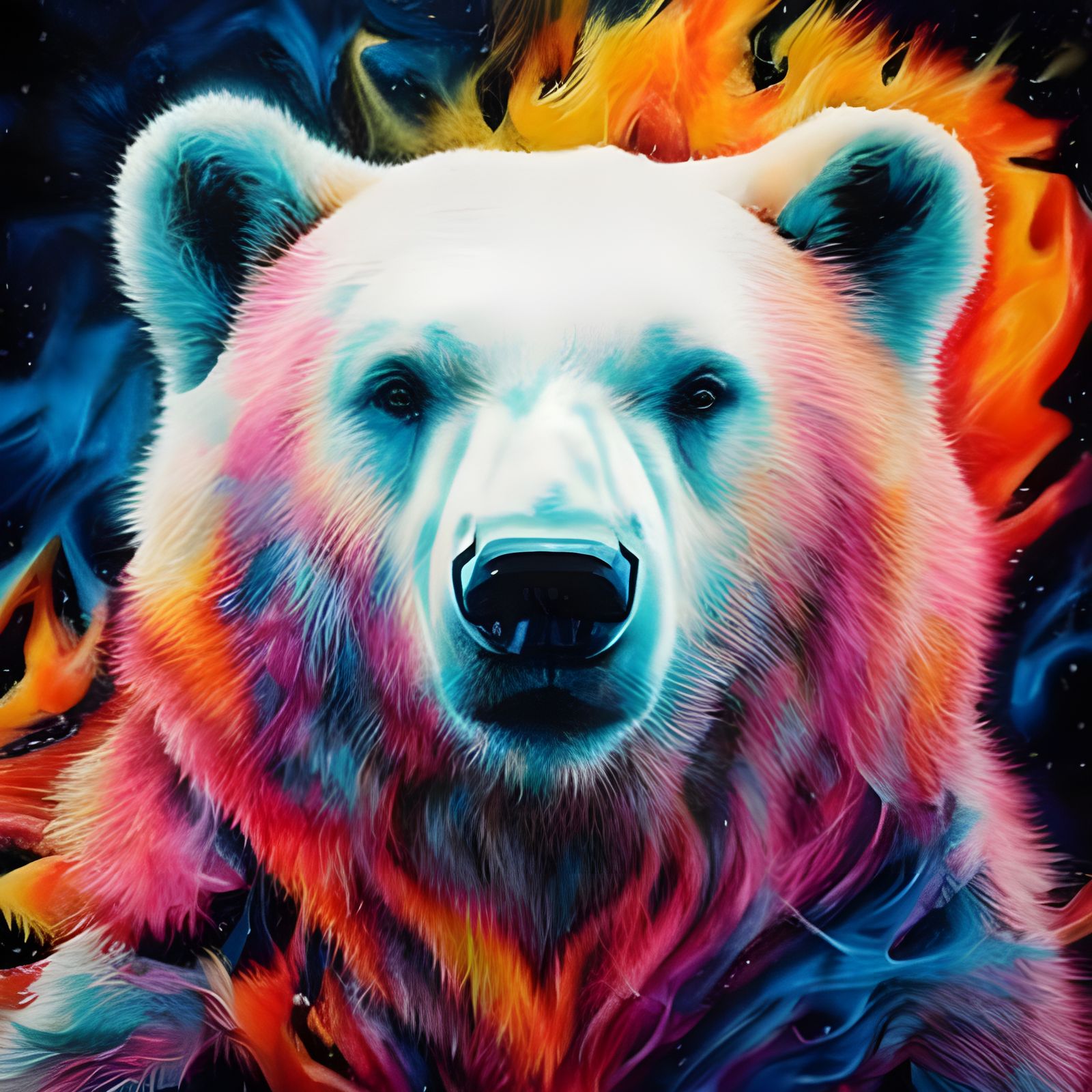 Chibi Polar Bear Portrait in Inkblot Style