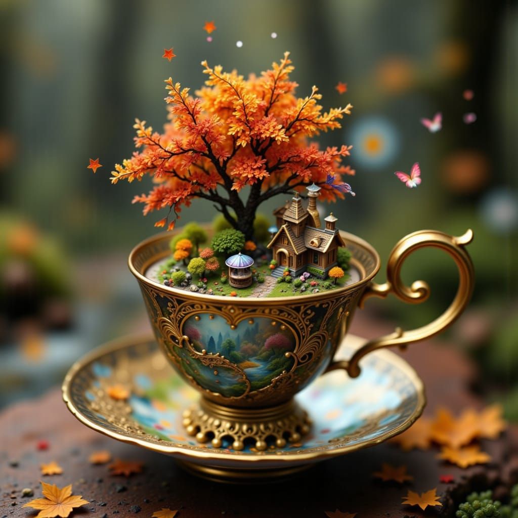 Magical Autumn World in Potion Teacup