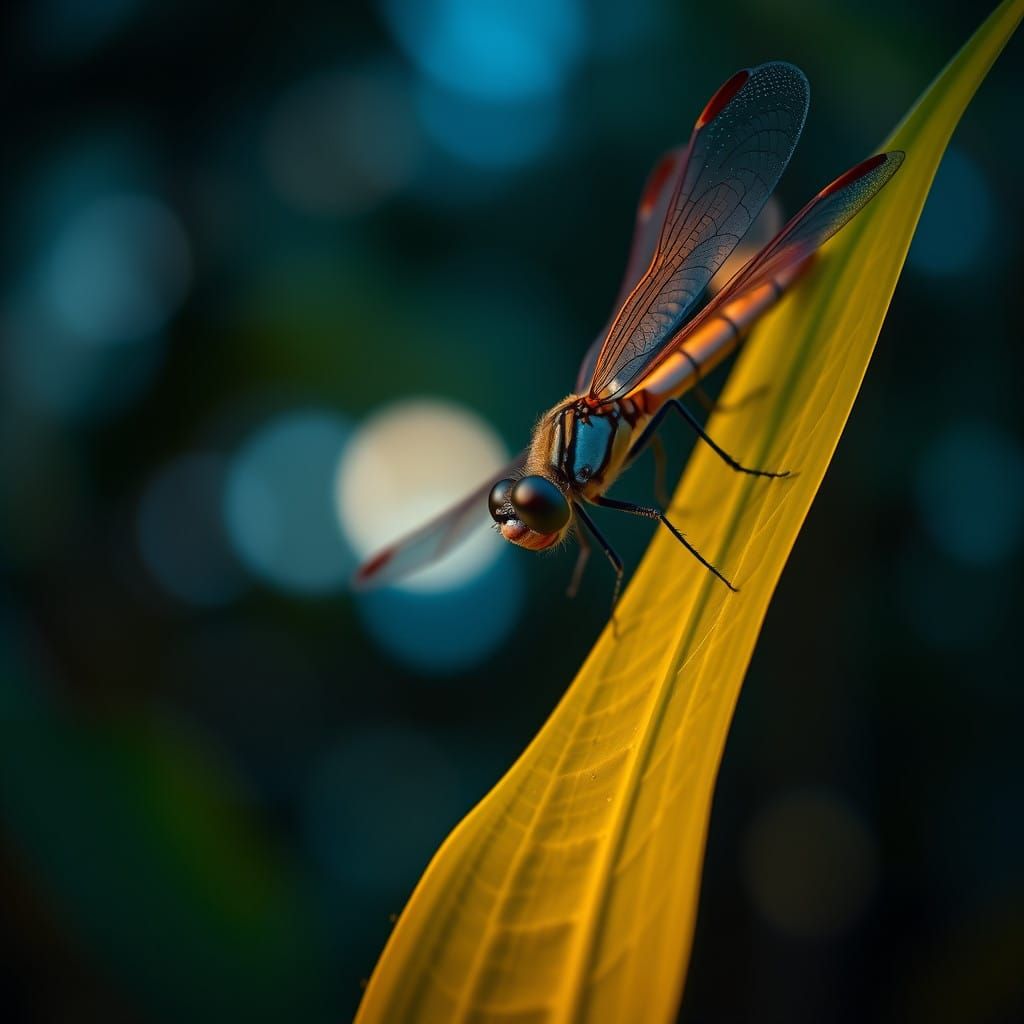 Ethereal Dragonfly Illuminated in Temperate Forest