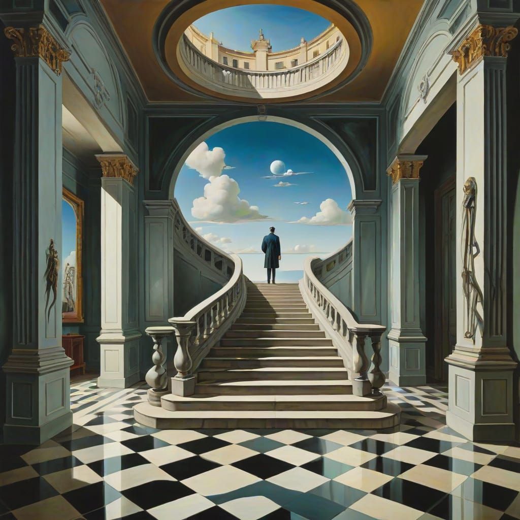 Surreal Staircase to Nowhere in Dreamlike Style