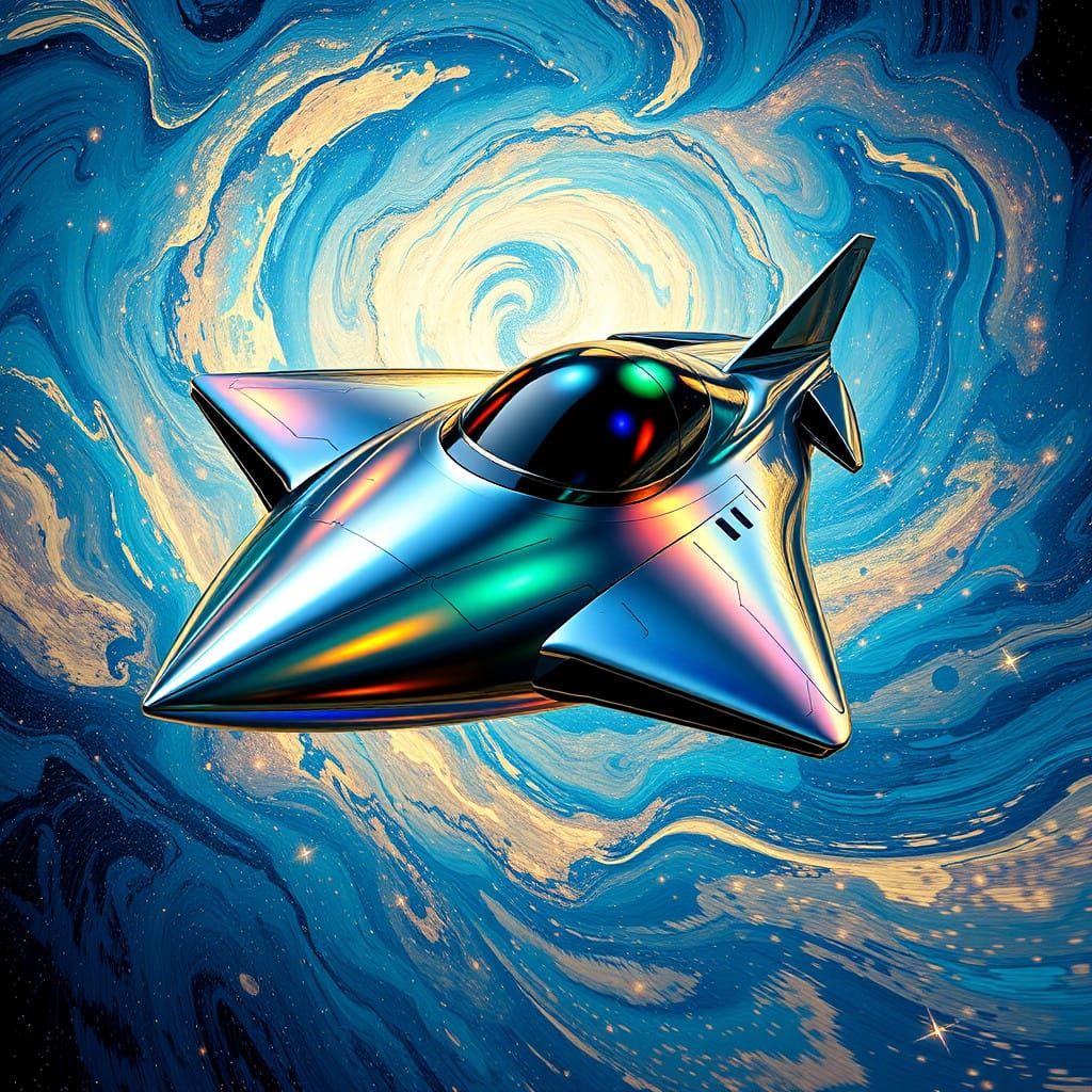Futuristic Spaceship Glides through Vibrant Cosmos in Cyberp...