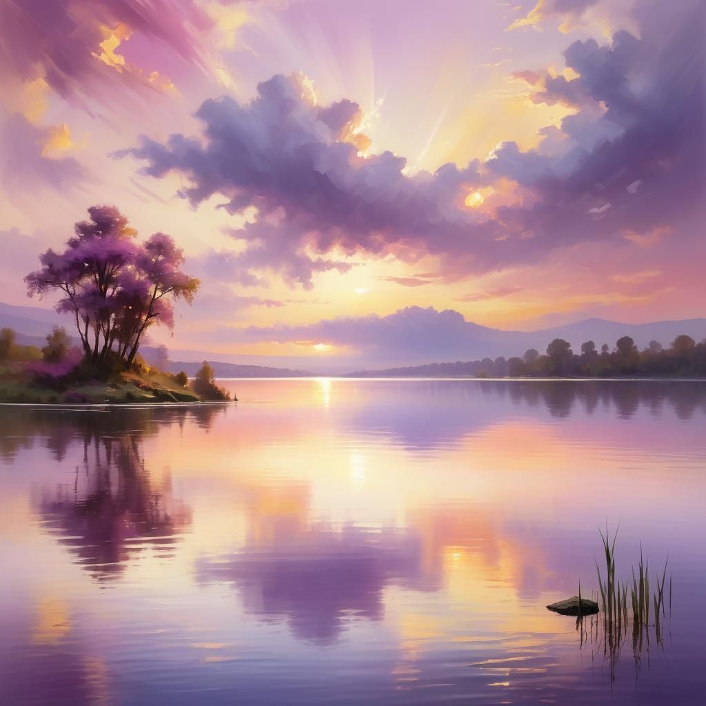 Surreal Sunset Lake Radiant with Divine Light