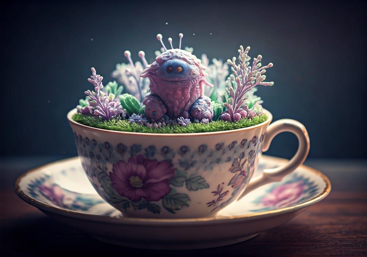 Miniature World Thriving Inside Antique Teacup