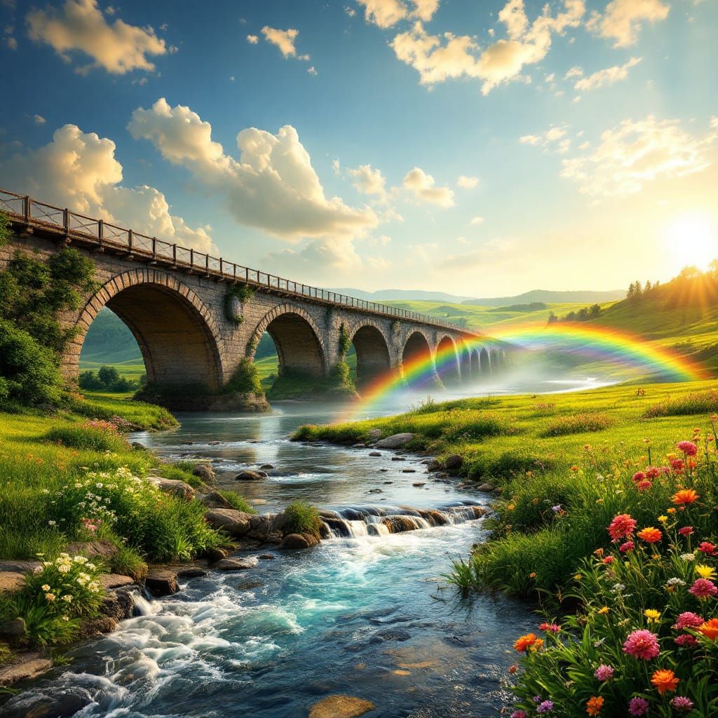 Majestic Rainbow Bridge in Golden Light