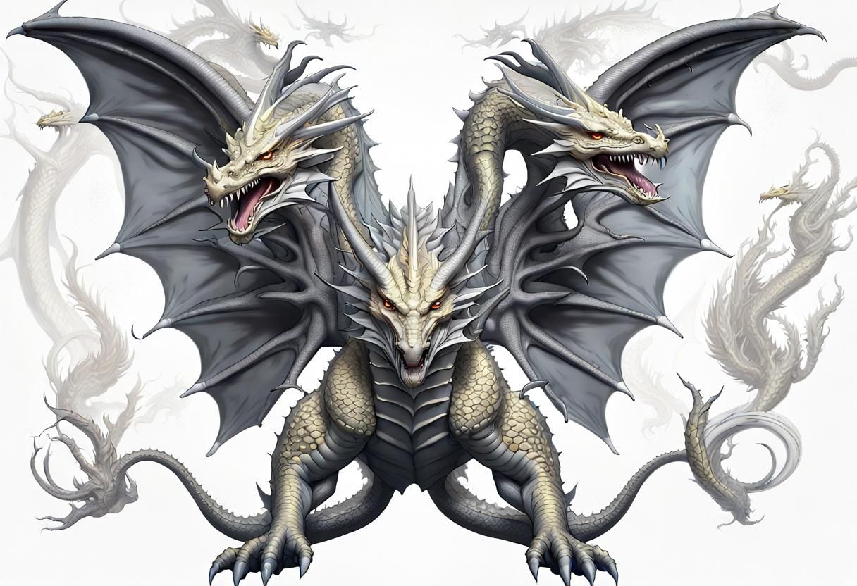 King Ghidorah: Mythical Hydra in Dark Fantasy Art