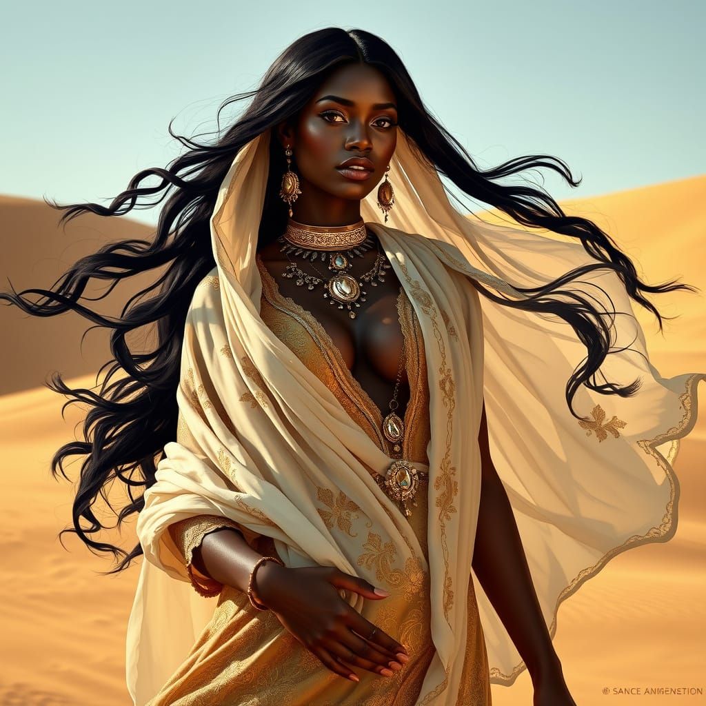 Majestic Desert Queen in Hyperrealistic Art Style