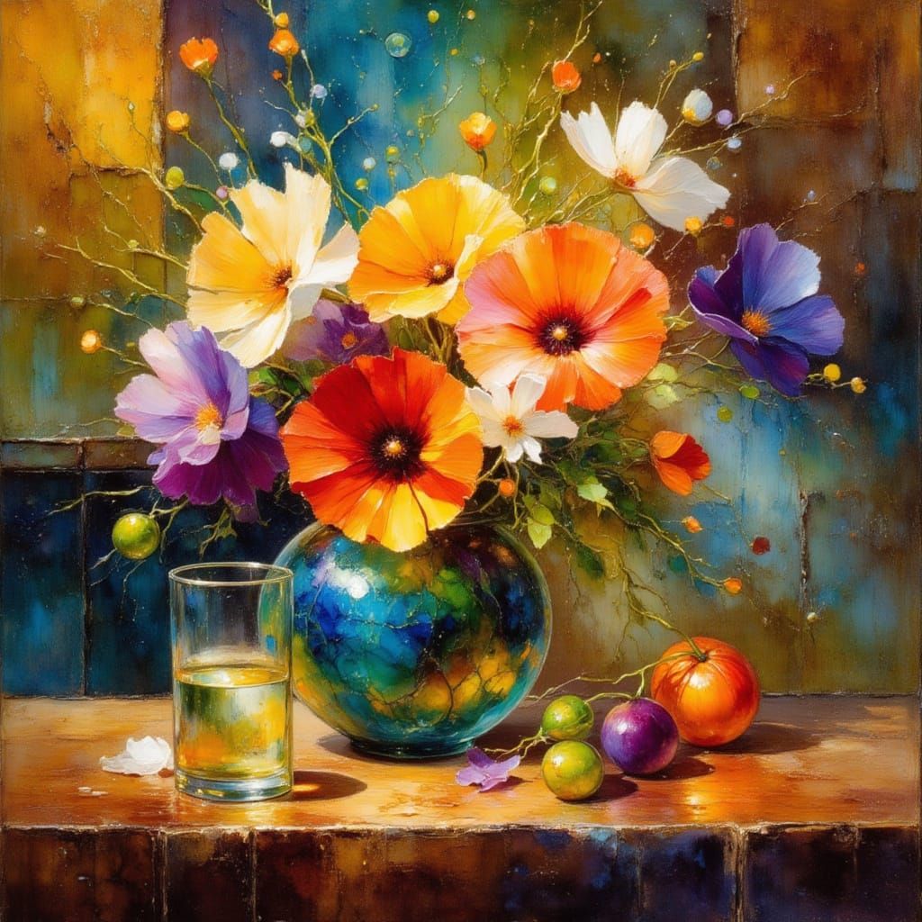 Whimsical Floral Dreamscape in Earthy Impressionist Style