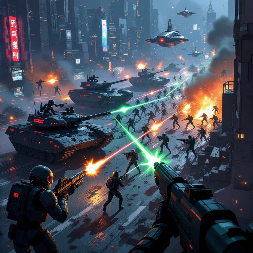 Sci-Fi City Battle: Humans vs Robots