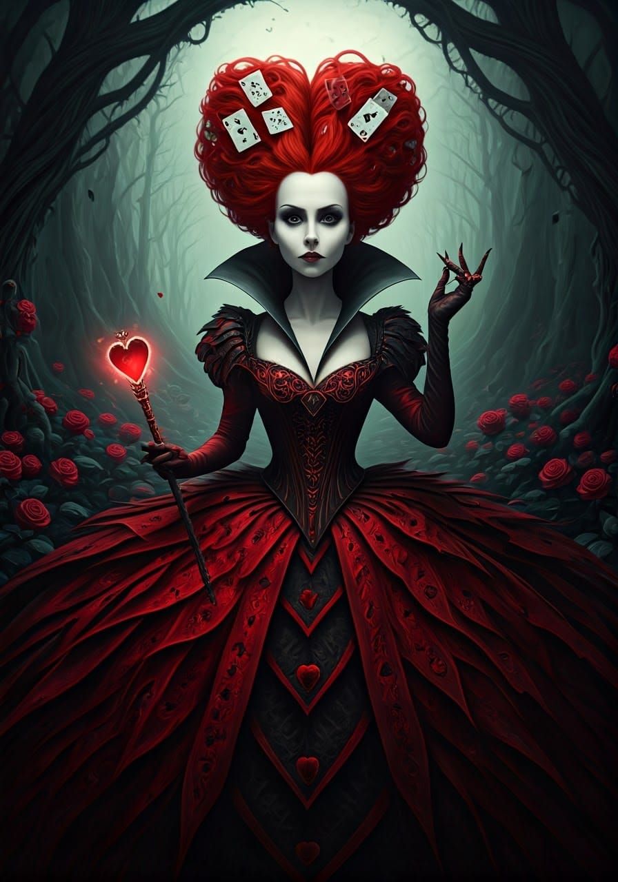 Gothic Queen of Hearts Portrait in Dark Whimsy