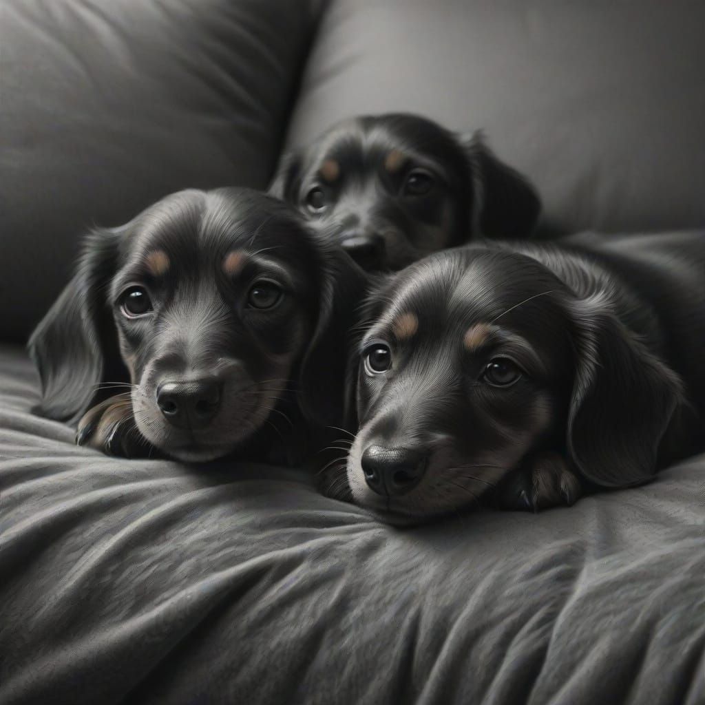 Adorable Dachshund Puppies Sleeping in Sunlight