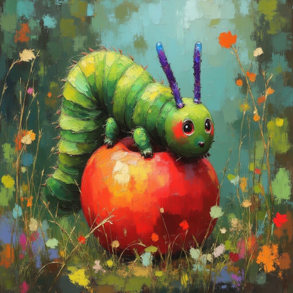 Hungry Caterpillar Illustration in Whimsical Style